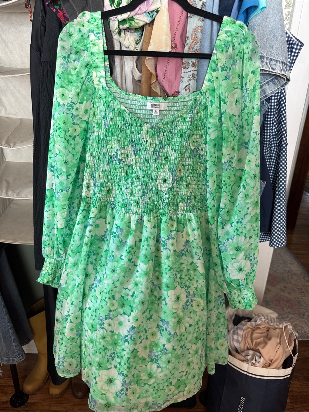 BB Dakota Steve Madden Green Floral Smocked Kids Dress - Size L